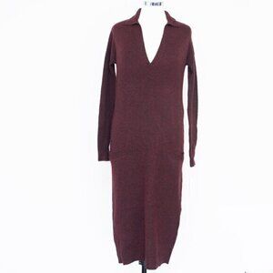 Hatch Wine Collared V-Neck Knit Midi Dress